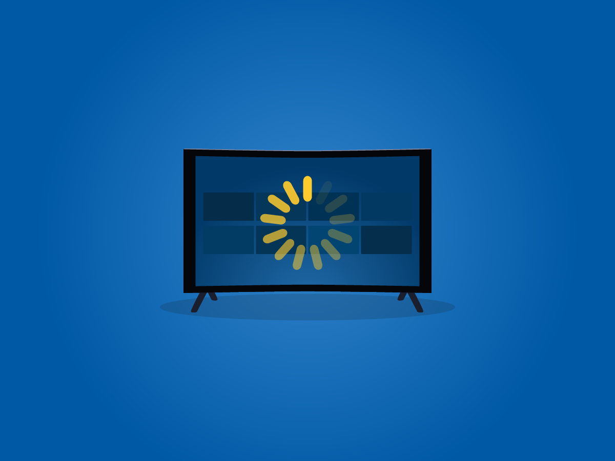 Écran de télévision affichant un symbole de buffering et de freeze